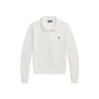 Polo Ralph Lauren Cardigans, female, White, Size: 2XL Polo-Style Cotton Jersey Gilet