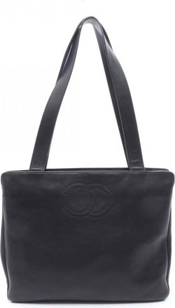 Chanel Black Leather Handbag Tote Bag (Pre-Owned)