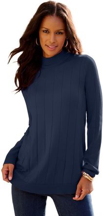 Roaman's Plus Size Drop Needle Mockneck Lightweight Sweater Knit in Navy at Nordstrom, Size Small