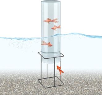 Relaxdays Acuario Invertido Para Estanques, 61,5 X 20 Cm, Torre Elevadora Peces, Acr&iacute;lico Y Metal, Transparente Y Gris - Relaxdays