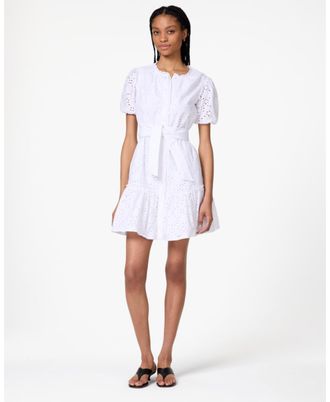 Kate Spade New York Womens Floral Eyelet Mini Shirt Dress - White Cotton - Size X-Large