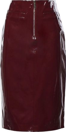 Self Portrait Glossy Back Slit Faux Leather Midi Skirt