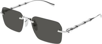 Gucci Gg 2154S 001 Zonnebril - Heren - Zonnebrillen - Grijs - 56 MM - Nylon - Accessoires