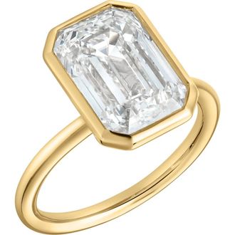 LuvMyJewelry Lunessa 14K Gold Emerald Cut Lab Grown Diamond Bezel Solitaire Engagement Ring - 2 cts in 14K Yellow Gold at Nordstrom, Size 5.5