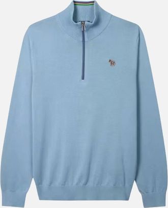 Paul Smith Mens Paul Smith Sweater Zip Neck Zebra Badge - Blue - Size: 44