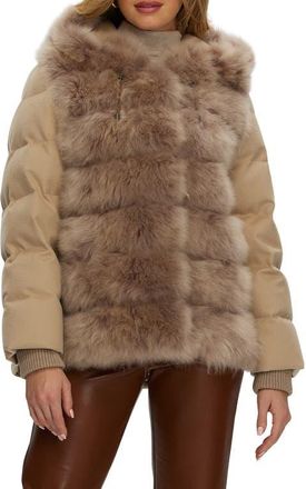 Gorski Genuine Shearling Quilted Down Parka with Cashmere Sleeves And Back in Taupe/taupe at Nordstrom, Size Large