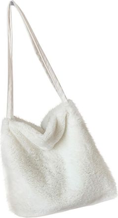 PartyKindom Lovely Plush Shoulder Bag Winter Pouch Portable Student Storage Handbag for Girls Handle Casual School Use White