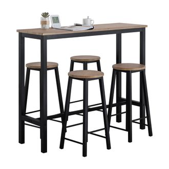 SoBuy Juego de mesa alta de bar y 4 taburetes para comedor metal negro