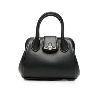 Vivienne Westwood Handbags, female, Black, Size: ONE SIZE Orb Plaque Foldover Top Shoulder Bag