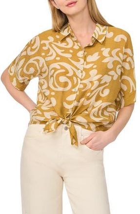 Halogen Tie Front Sleeve Top in Potting Soil Batik at Nordstrom Rack, Size X-Small