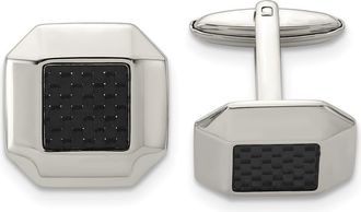 Diamond2Deal Stainless Steel Polished Black Carbon Fiber Inlay Cufflinks