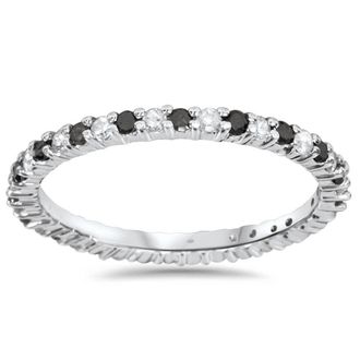 Pompeii3 1/2ct Black & White Diamond Eternity Ring 14K White Gold Size Selectable