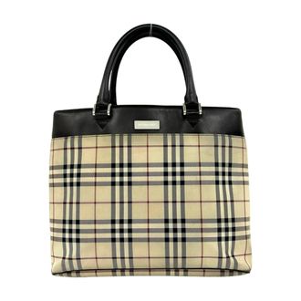 Burberry Beige Brown Canvas Leather Handbag Tote Bag (Pre-Owned)