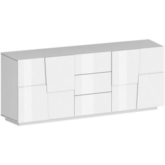 Dmora Credenza Yoel, Buffet da soggiorno, Madia da salotto con 4 ante e 3 cassetti, 220x44h86 cm, Bianco lucido, con imballo rinforzato - Dmora