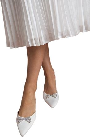 Coast Bridal Sammi Satin Diamante Bow Brooch Slingback Kitten Heel Court Shoes, 4, White