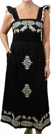 THML Clothing Camilla Flutter Sleeve Embroidered Midi Dress In Black