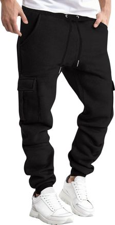 Generic 2024 Mens Thermal Joggers with Drawstring Waist Comfortable Casual Fashionable and Warm Mens Solid Color Work Clothes Pockets and Sanitary Pants with 