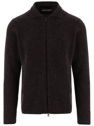Tagliatore Dark Purple Double-Zipper Wool-Cotton Cardigan