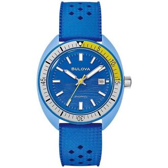 Bulova Snorkel Tang Fish Quartz Blue Dial Mens Watch 98B445