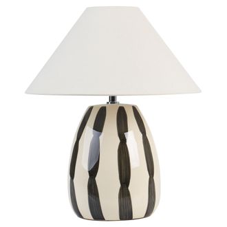 Beliani L&aacute;mpara De Mesita De Noche Hecha A Mano Pantalla Blanca Base De Cer&aacute;mica Beige Y Negro Luchetti