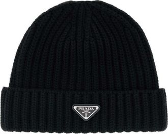 Prada Black Milano Logo Beanies Hat