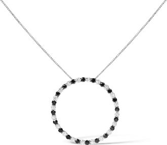 House of Brilliance 925 Sterling Silver 2.0 Cttw Alternating Black and White Diamond Open Hoop Circle Pendant Necklace