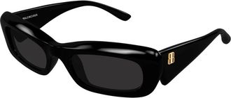 Balenciaga Bb 0504S Rechthoekige Zonnebril - Dames - Zonnebrillen - Zwart - 55 MM - Nylon - Accessoires