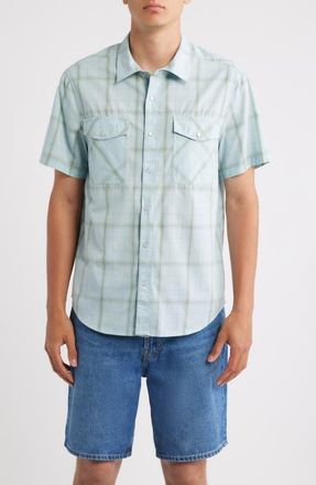 Brixton The Breezy Wayne Plaid Short Sleeve Shirt in Seafoam Plaid at Nordstrom, Size Xx-Large