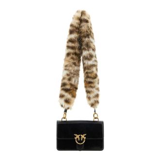 Pinko Borsa a spalla in pelle con tracolla in ecopelliccia - - Bags - Donna - Nero - ONE SIZE