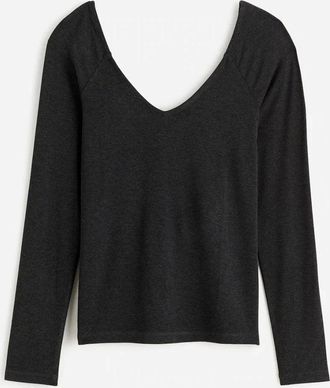 Madewell Womens Madewell Blouse Top Jet Black Jersey Knit Double V-Neck GBO995
