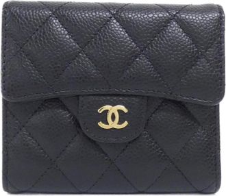 Chanel Black Bordeaux Grained Calfskin Wallet (Tri-Fold) (Pre-Owned)