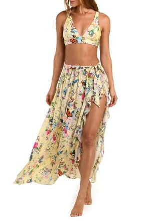 L'agence Garden Butterfly Cover-Up Maxi Skirt in Yellow Multi at Nordstrom, Size X-Small