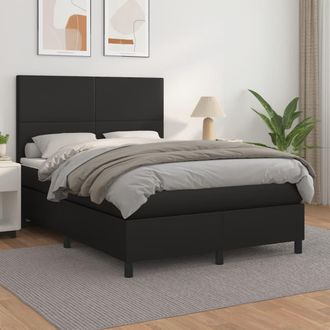 vidaXL Vidaxl - Cama Box Spring Con Colch&oacute;n Cuero Sint&eacute;tico Negro 140x190 Cm