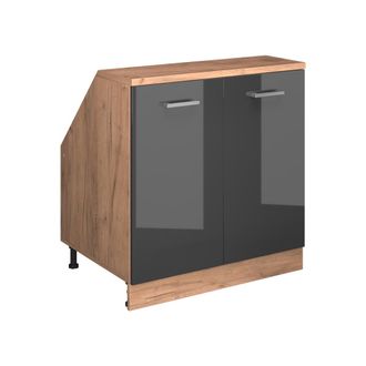 Vicco Armario De Cocina Para Techo Inclinado R-line, Antracita Alto Brillo, 80 Cm Con 2 Puertas, 60 Cm De Profundidad, Vicco