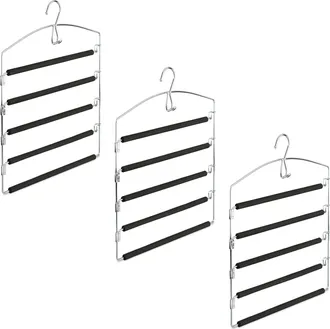 Relaxdays Percha M&uacute;ltiple De Metal, Pantalones Y Faldas, Antideslizante, Pack 3, Hxlxp: 44, 5 X 37 X 2,7 Cm, Plata/negro - Relaxdays