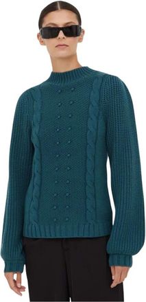 Bruuns Bazaar Trui met boothals en kabels - Dames - Truien - Blauw - Maat: S Viscose