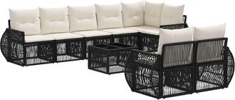 vidaXL Conjunto De Sof&aacute;s De Jard&iacute;n 9 Uds. Negro Y Blanco Crema Vidaxl