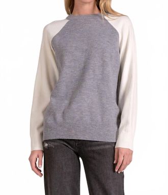 Elan Long Sleeve Crewneck Sweater In Grey White Color Block