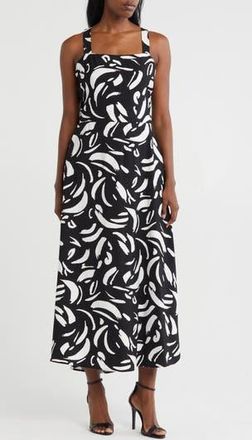 Loveappella Tie Back Midi Dress in Black/White at Nordstrom Rack, Size X-Large