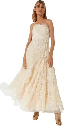 Needle & Thread Strapless Maxi Jurk - Dames - Maxi kleedjes - Beige - XS - Chiffon - Kleedjes
