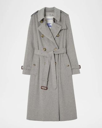 Burberry Kensington Cashmere Double-Breasted Belted Trench Coat