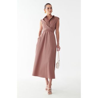 Willa Gaia Midi Dress in Pink Pinstripe at Nordstrom, Size 6