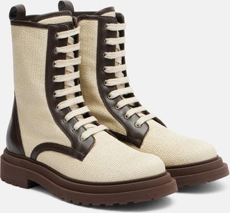 Brunello Cucinelli Leather-trimmed lace-up boots