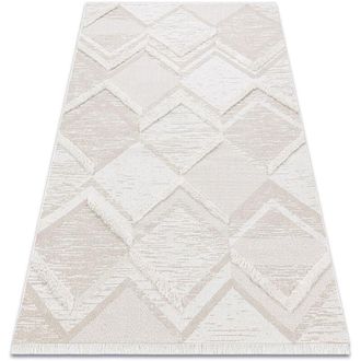 RugsX Rugsx - Carpet eco sisal moroc 22314 rhombuses, zigzag, boho fringe - structural beige / cream beige 175x270 cm