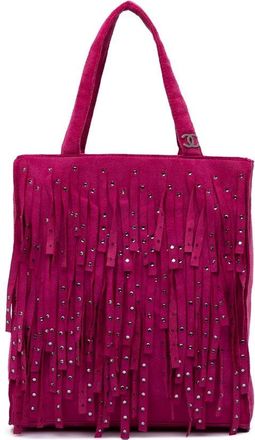 Chanel Pre-owned Tote Bags, female, Pink, Size: ONE SIZE Pre-owned Embellished Suede Tote Bag with Fringe Details