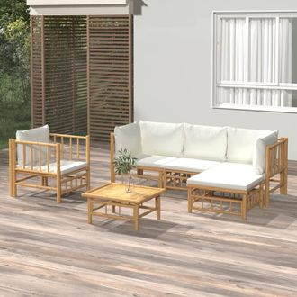 vidaXL Set De Muebles De Jard&iacute;n 6 Piezas Bamb&uacute; Y Cojines Blanco Crema Vidaxl