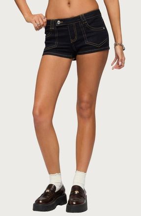 Edikted Quinne Contrast Stitch Denim Shorts in Blue at Nordstrom, Size X-Large