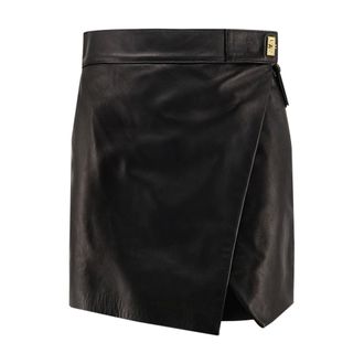 Elisabetta Franchi Short Skirts, female, Black, Size: S Wrap Skirt with Metal Logo Detail