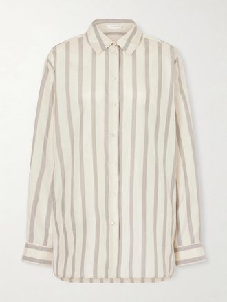 The Row Camicia Oversize In Twill Di Seta A Righe Sisilia - Neutri