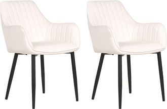Beliani Beliani - Moderno Conjunto De 2 Sillas De Comedor De Terciopelo Puntadas Verticales Patas De Metal Retro Glamour Blanco Crema Wellston